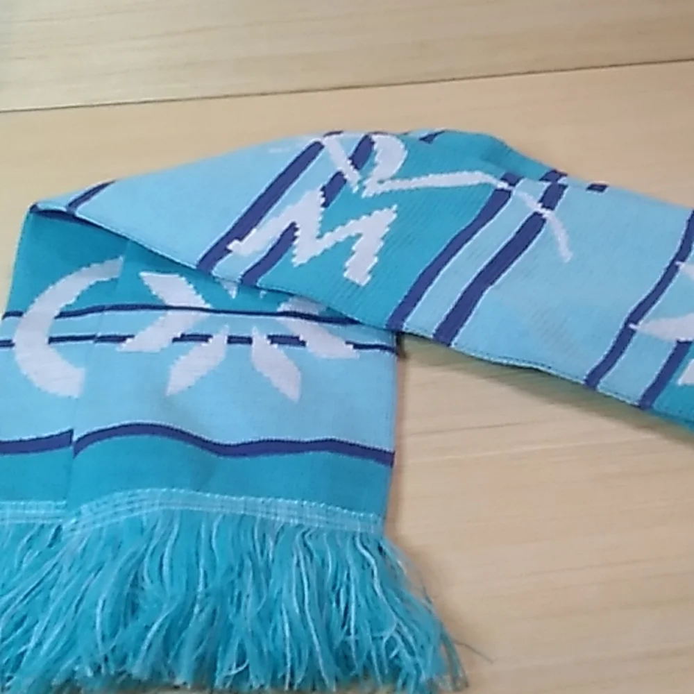 6 x 62 inches including the fringe. Warm winter scarf from Morongo Casino